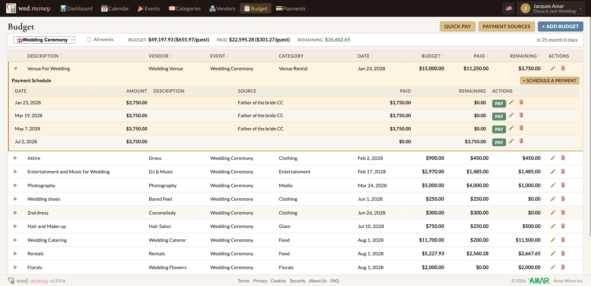 Set budgets and payment plans