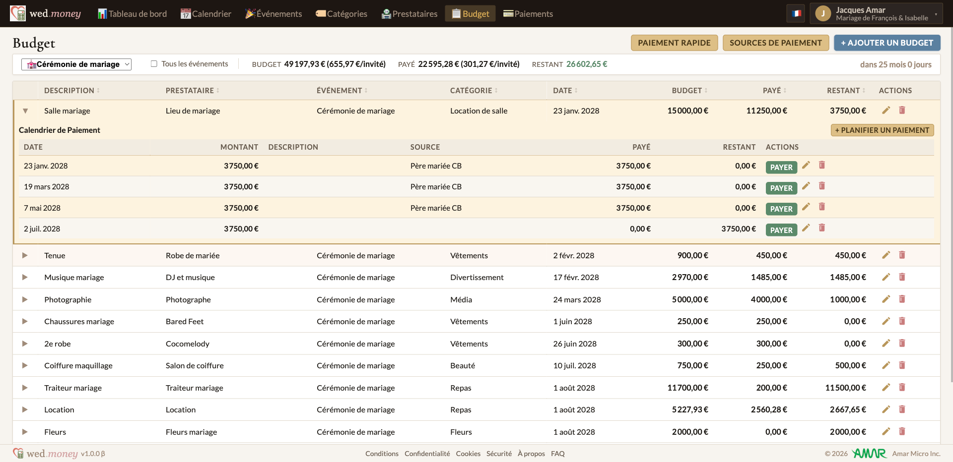 Définissez budgets et plans de paiement